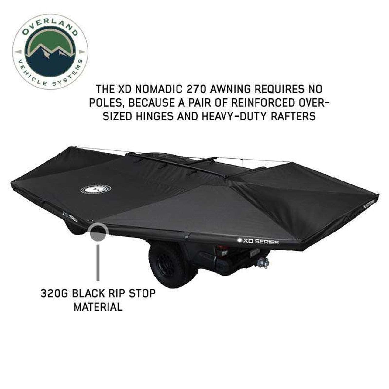 OVS | Portable Awning | XD Nomadic 270 - Awning W/Lights and Black Out , Driver Side, Black Body, Black Trim and Black Travel Cover Overland Vehicle Systems | 19690001