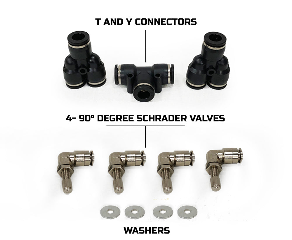 Up Down Air | Tire Inflation System | Jeep JK Tire Inflator System 4 Tire For 07-18 Wrangler JK W/Engine Mount With Box, Fittings, Hoses and Storage Bag Black UP Down Air | 210-0717