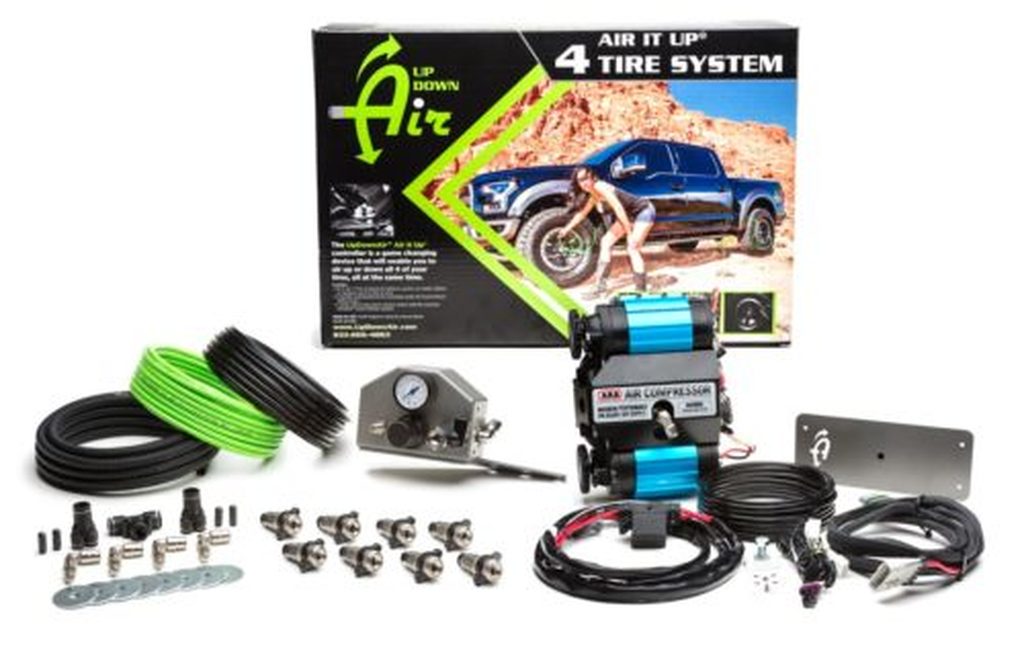 Up Down Air | Tire Inflation System | 4 Tire Inflation System Ford Raptor Engine Bay W/Engine Mount With Box, Fittings, Hoses and Storage Bag Black UP Down Air | 220-0118