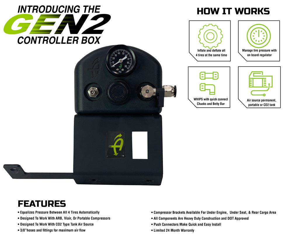 Up Down Air | Tire Inflation System | Tacoma Tire Inflator System 4 Tire For 16-20 Toyota Tacoma W/Engine Bay Mount With Box, Fittings, Hoses and Storage Bag Black UP Down Air | 237-1620