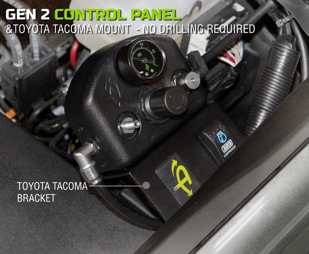 Up Down Air | Tire Inflation System | Tacoma Tire Inflator System 4 Tire For 16-20 Toyota Tacoma W/Engine Bay Mount With Box, Fittings, Hoses and Storage Bag Black UP Down Air | 237-1620