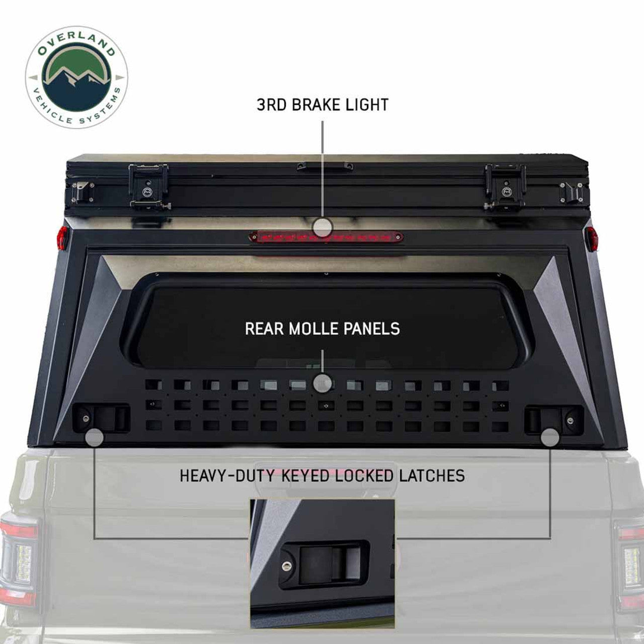 OVS | Truck Bed Caps | MagPak Camper W/Tent, Lights, Rear Molle Panel, Side Tie Downs, Front and Rear Windows 16-24 Toyota Tacoma 5 Foot Bed Overland Vehicle Systems | 70100101