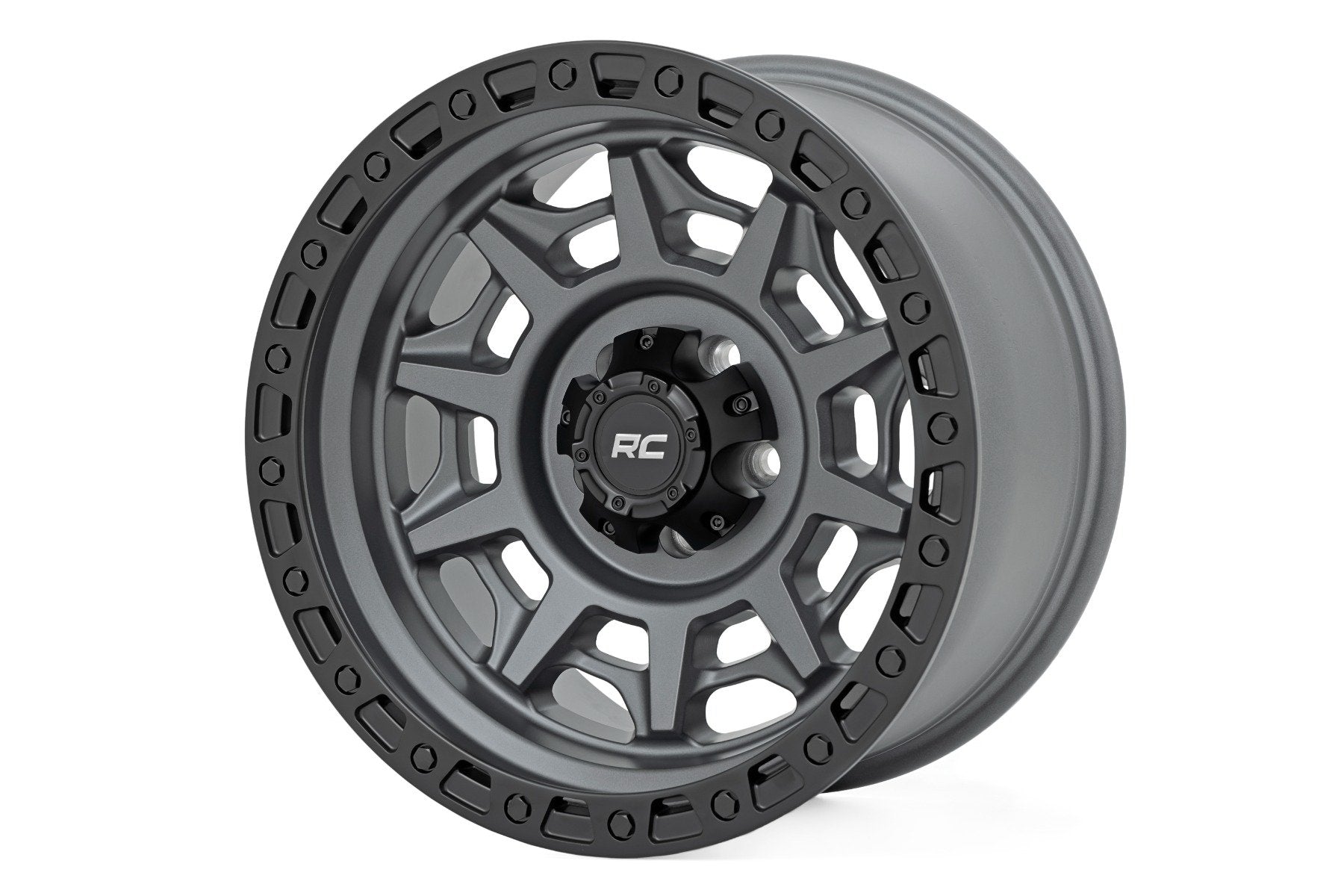 Rough Country 85 Series Wheel Simulated Beadlock Gunmetal Gray/Black 17x9 6x135 -12mm Rough Country