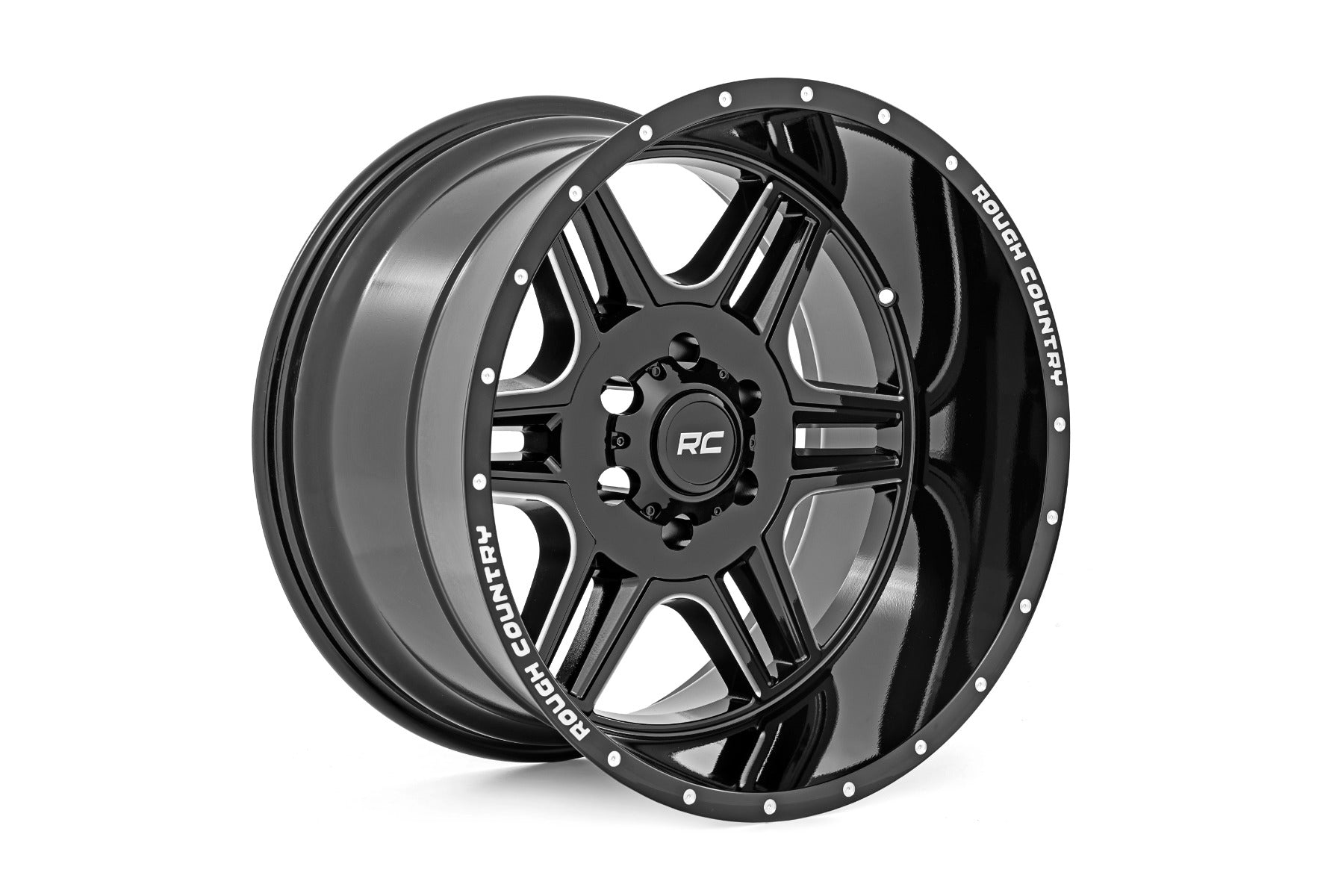 92 Series Wheel Machined One-Piece Gloss Black 22x12 8x180 -44mm Rough Country